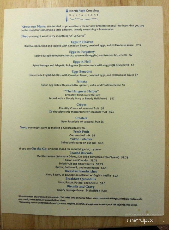North Fork Crossing - Lyons, OR menu_pic