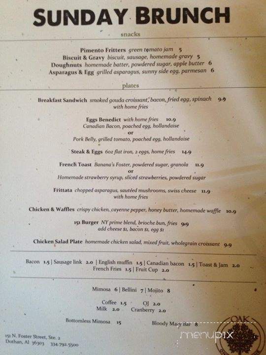 Oak 151 - Dothan, AL menu_pic