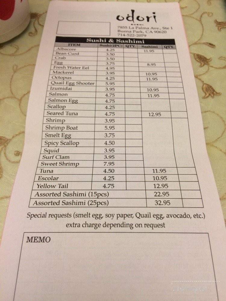 Odori - Buena Park, CA menu_pic