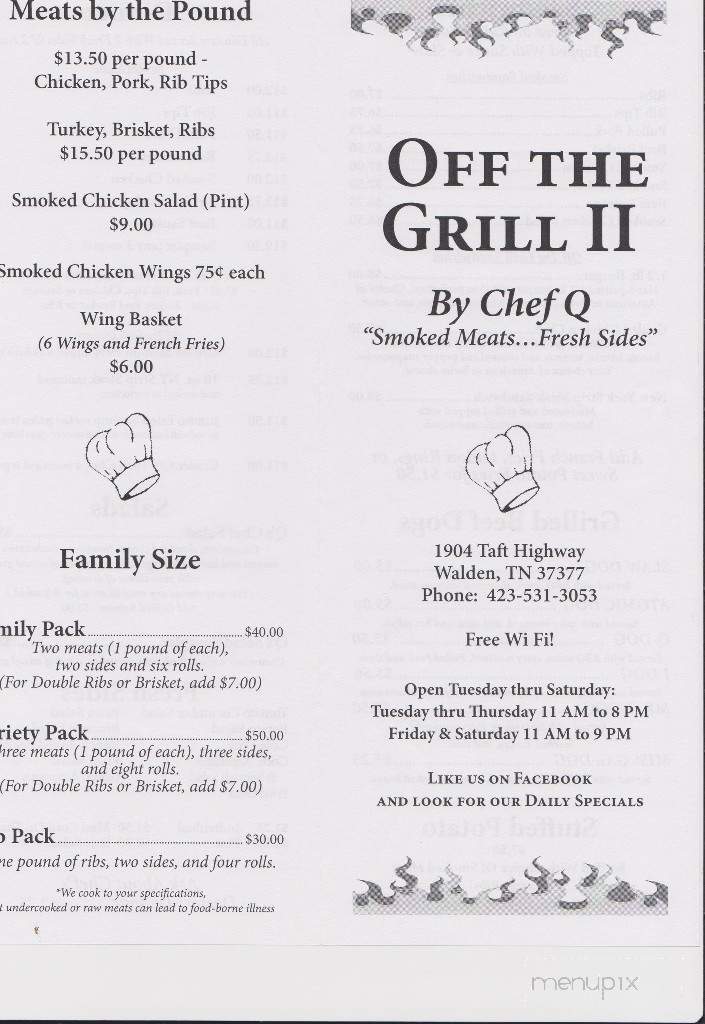 Off the Grill II - Signal Mountain, TN menu_pic
