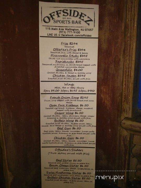 Offsidez Sports Bar - Wallington, NJ menu_pic