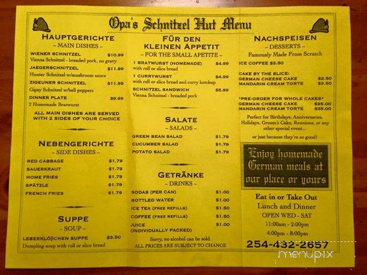 Opa's Schnitzel Hut - Harker Heights, TX menu_pic