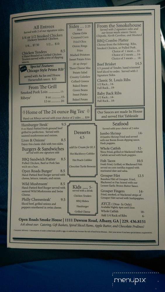 Open Roads Smokehouse - Albany, GA menu_pic