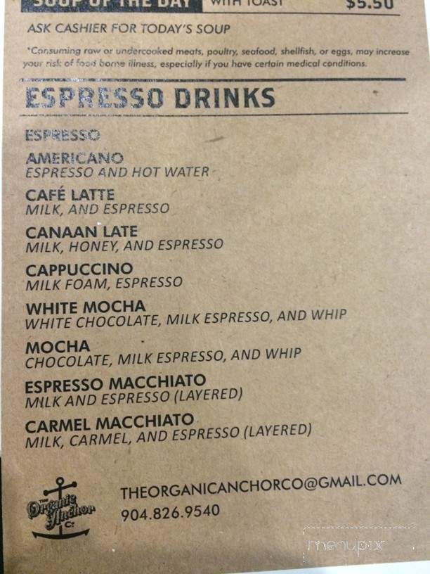 Organic Anchor Co. - Saint Augustine, FL menu_pic