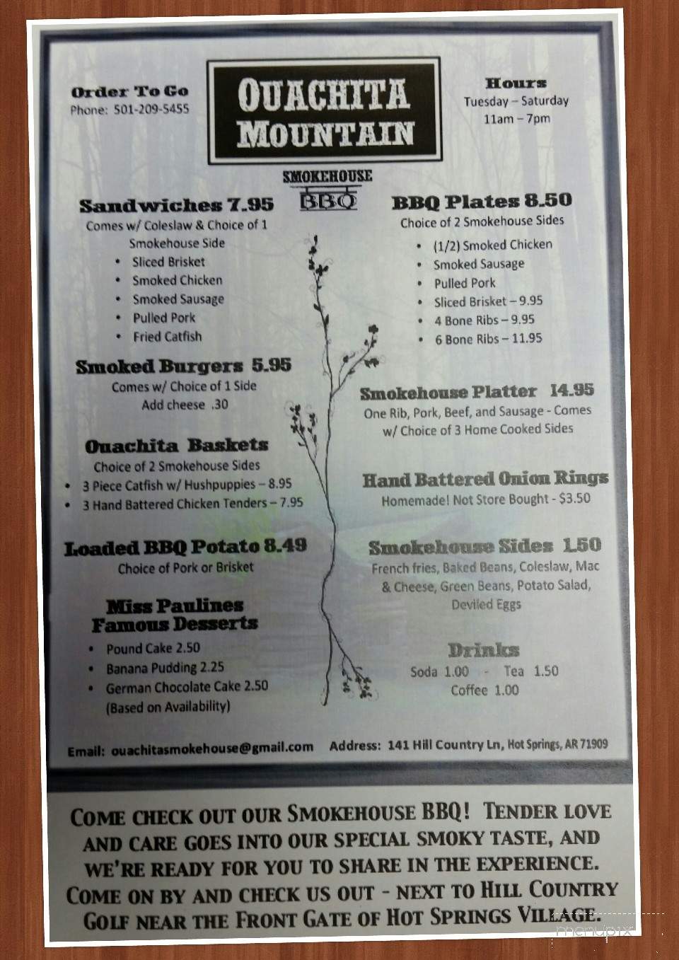 Ouachita Mountain Smokehouse - Hot Springs Village, AR menu_pic