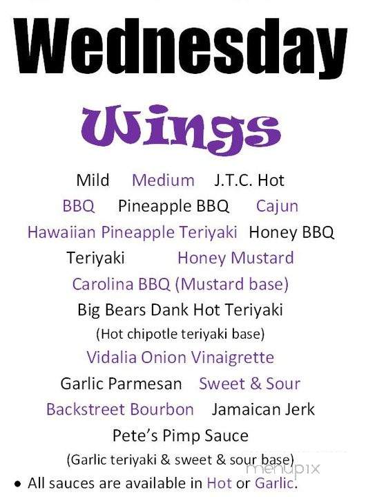 Overtime Sports Bar - Clemson, SC menu_pic