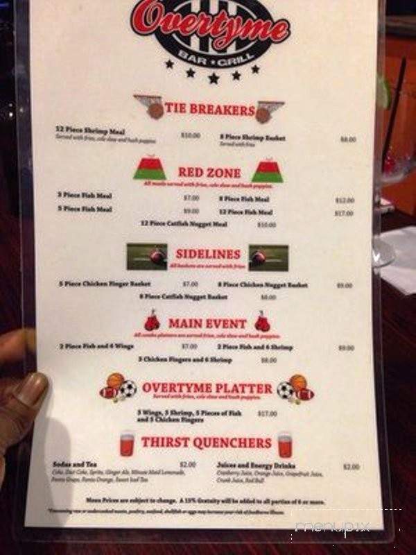 Overtyme Bar & Grill - Macon, GA menu_pic