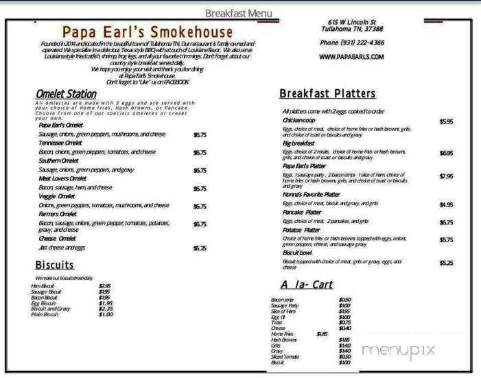 Papa Earl's - Tullahoma, TN menu_pic