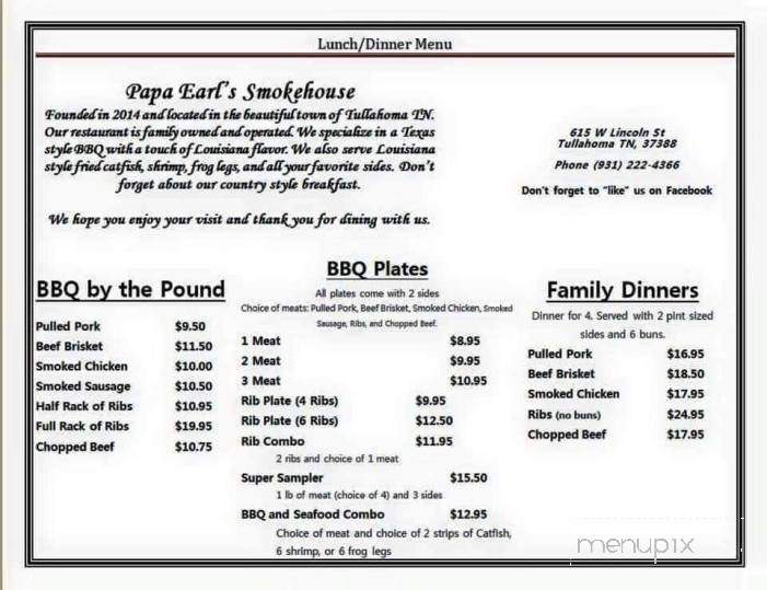Papa Earl's - Tullahoma, TN menu_pic