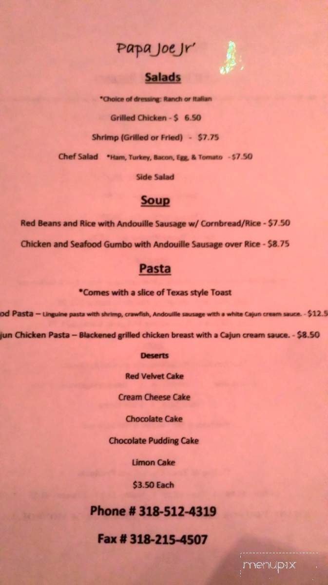 Papa Joe Jr's Nawlins Style Eatery - Monroe, LA menu_pic