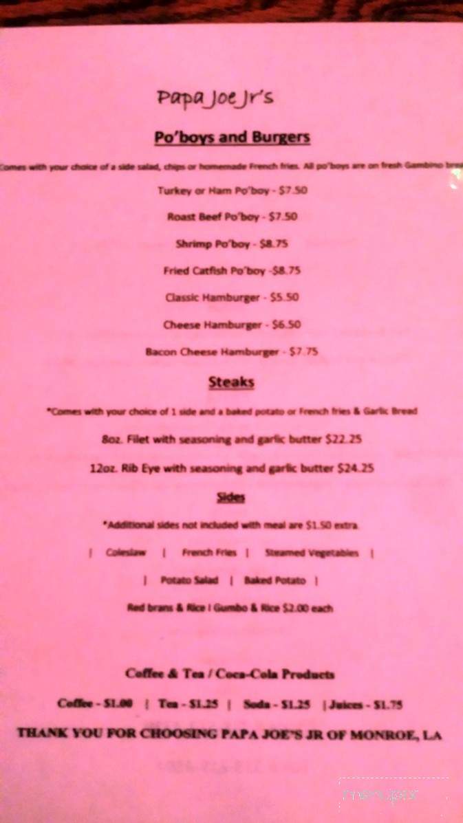 Papa Joe Jr's Nawlins Style Eatery - Monroe, LA menu_pic