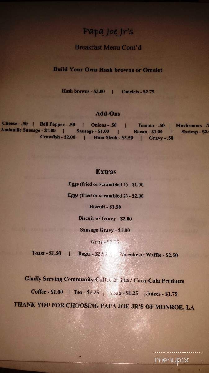 Papa Joe Jr's Nawlins Style Eatery - Monroe, LA menu_pic