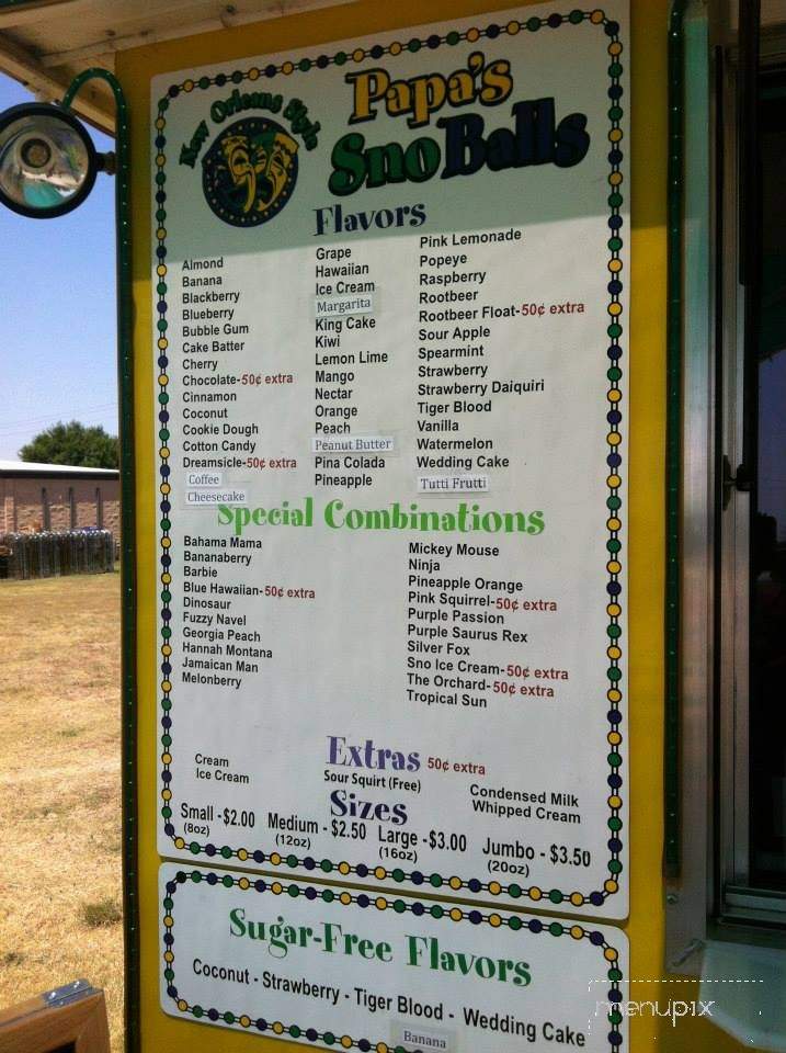 Papa's Snoballs - Haslet, TX menu_pic
