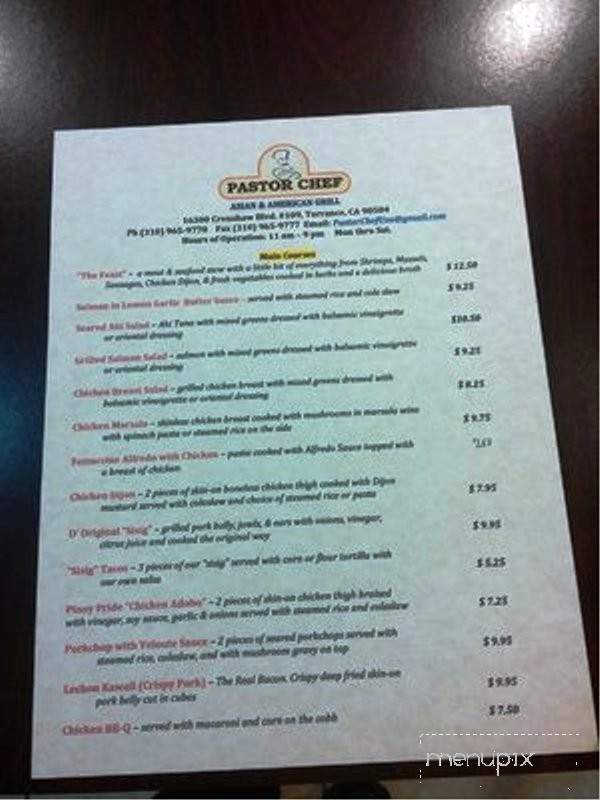 Pastor Chef Asian & American Grill - Torrance, CA menu_pic