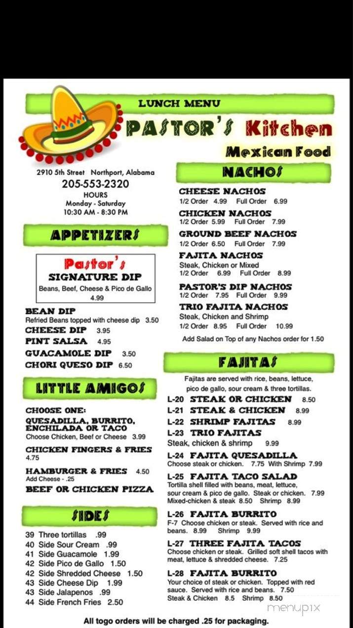 Pastor's Kitchen Mexican Food - Northport, AL menu_pic