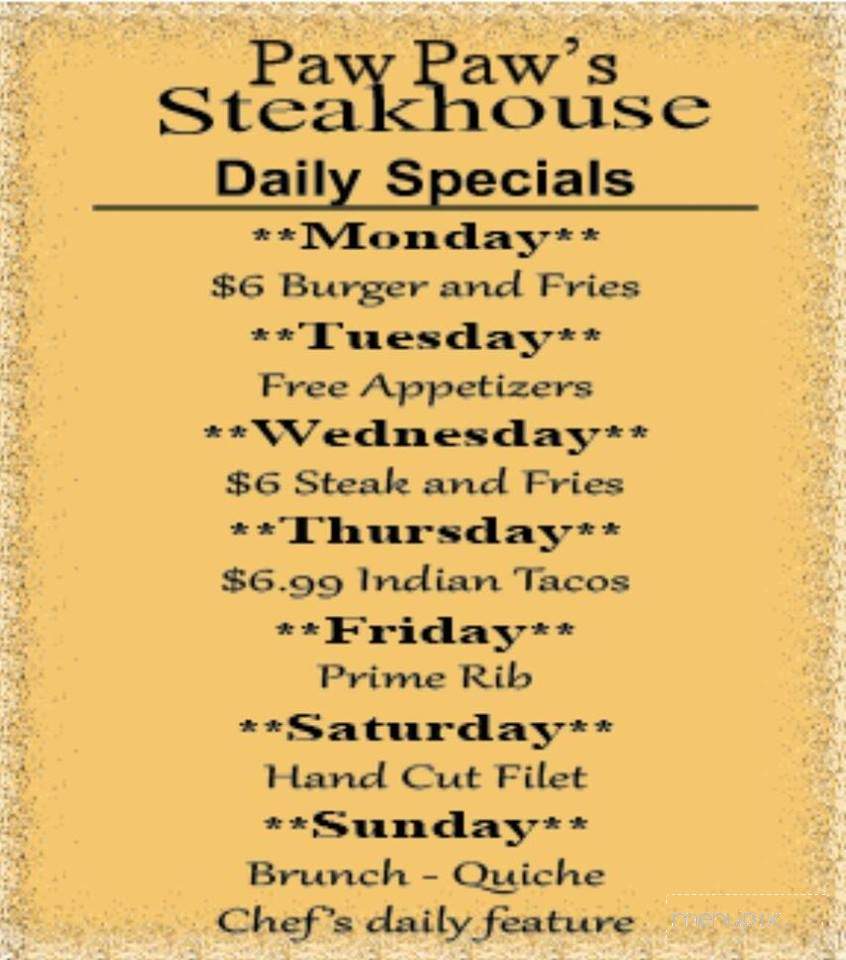Paw Paw's Steakhouse - Chickasha, OK menu_pic