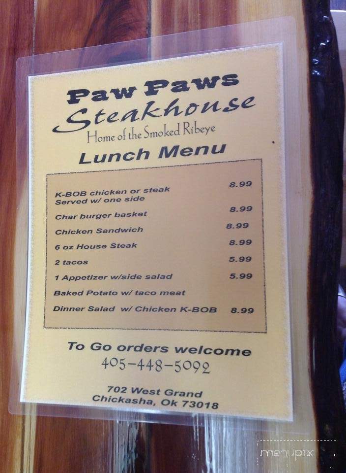 Paw Paw's Steakhouse - Chickasha, OK menu_pic