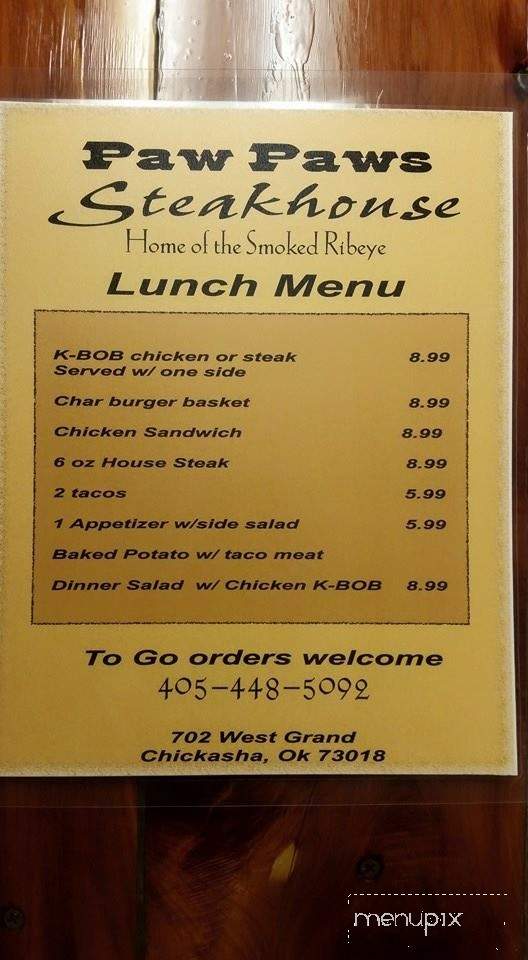 Paw Paw's Steakhouse - Chickasha, OK menu_pic