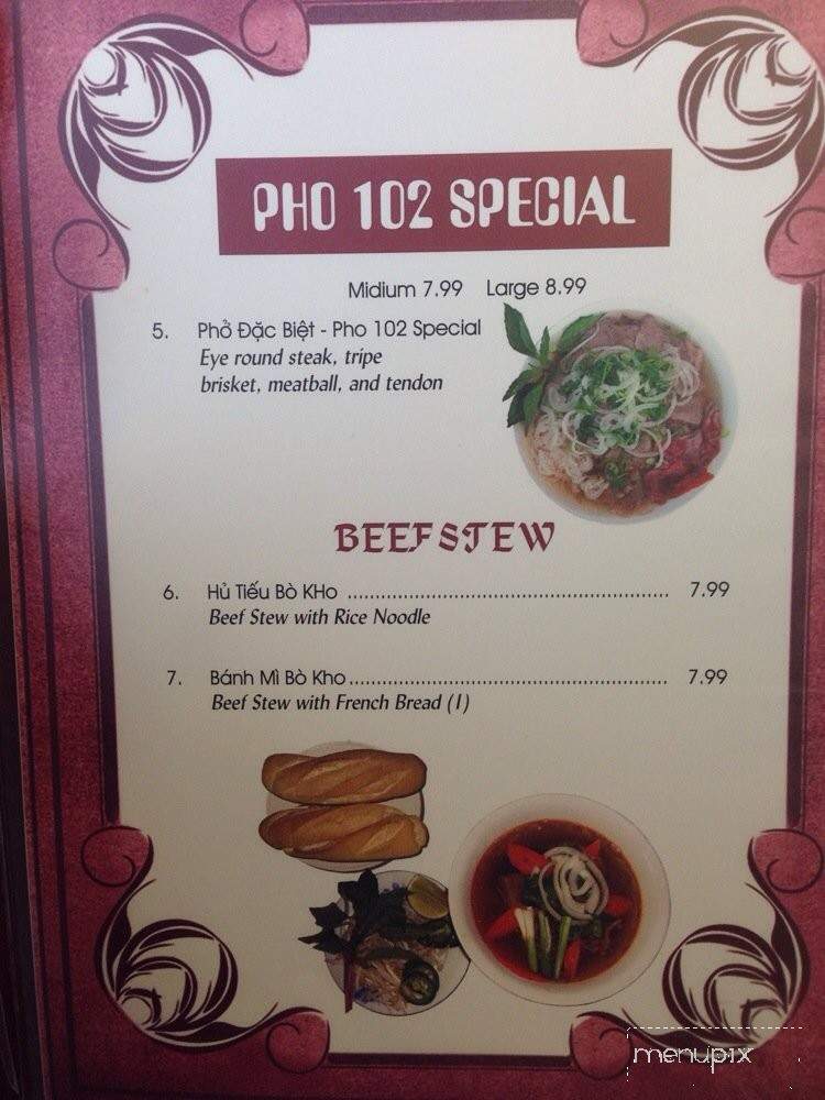 Pho 102 - Tumwater, WA menu_pic