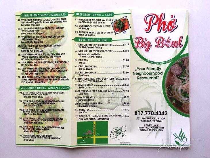 Pho Big Bowl - Watauga, TX menu_pic