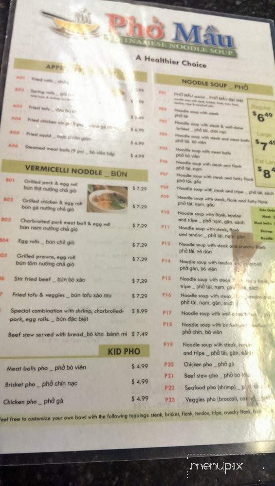 Pho Mau - Kent, WA menu_pic