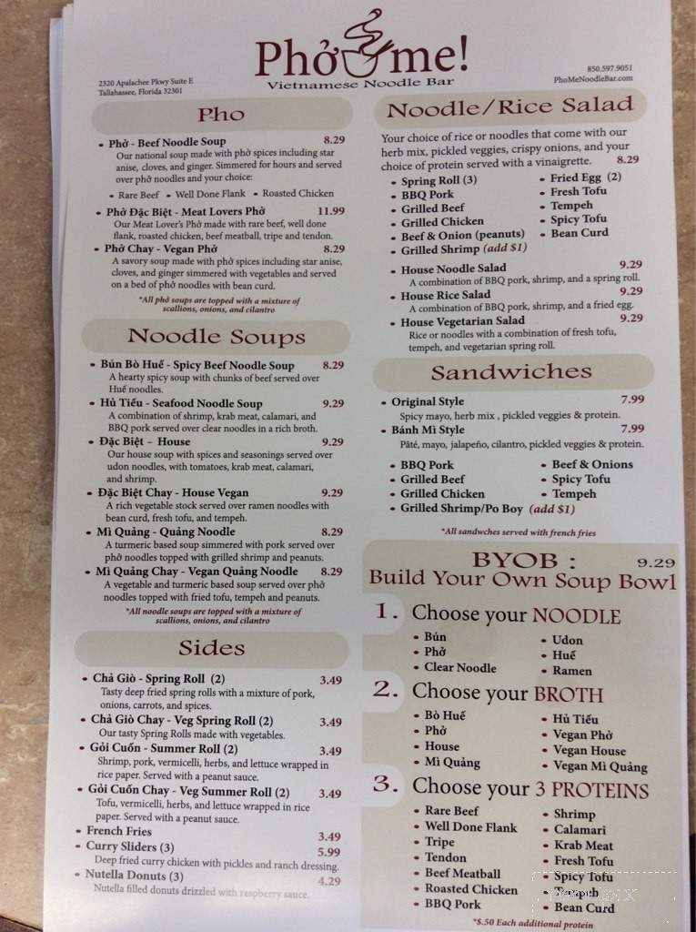 Pho Me Vietnamese Noodle Bar - Tallahassee, FL menu_pic