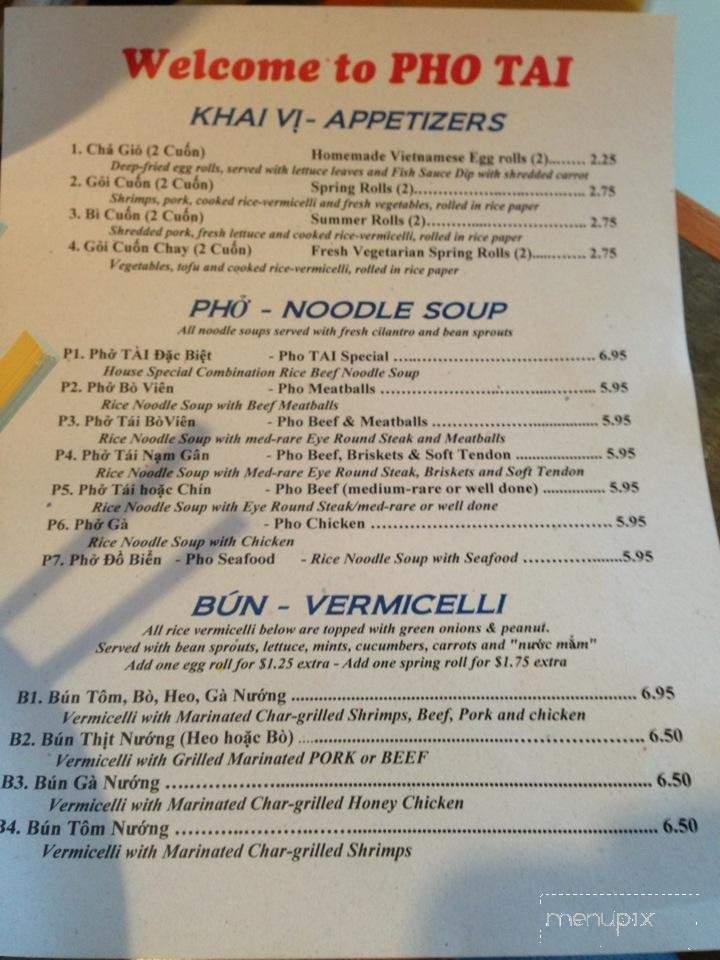 Pho Tai - Galveston, TX menu_pic