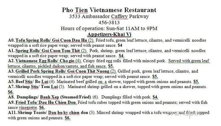 Pho Tien - Lafayette, LA menu_pic