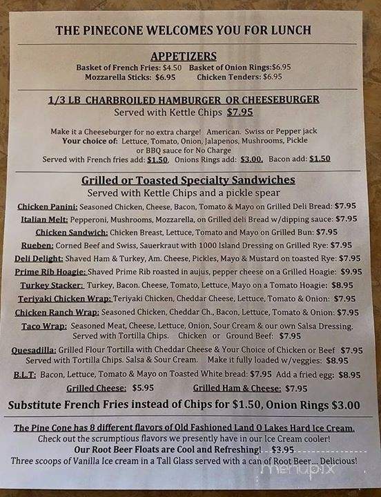 Pine Cone Soup and Sandwich Shoppe - Marcell, MN menu_pic