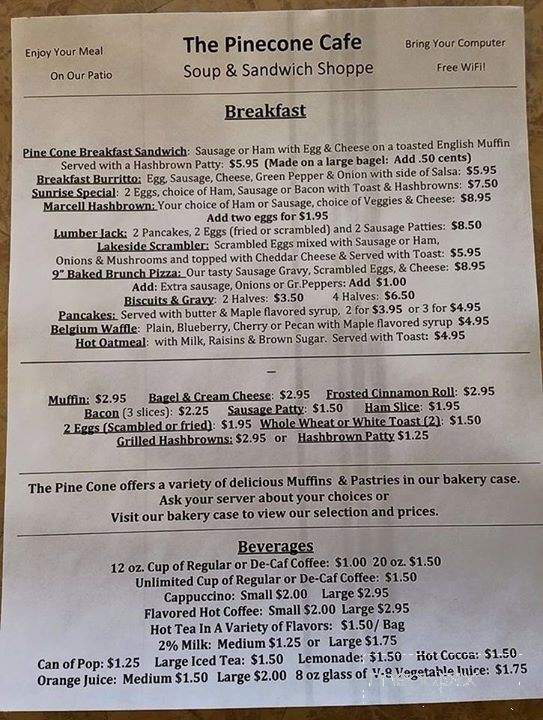 Pine Cone Soup and Sandwich Shoppe - Marcell, MN menu_pic