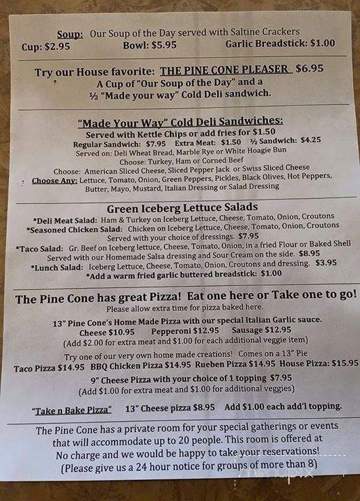 Pine Cone Soup and Sandwich Shoppe - Marcell, MN menu_pic