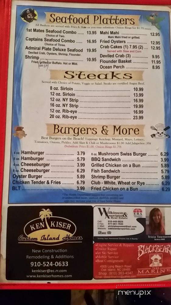 Pirates Deck - Oak Island, NC menu_pic