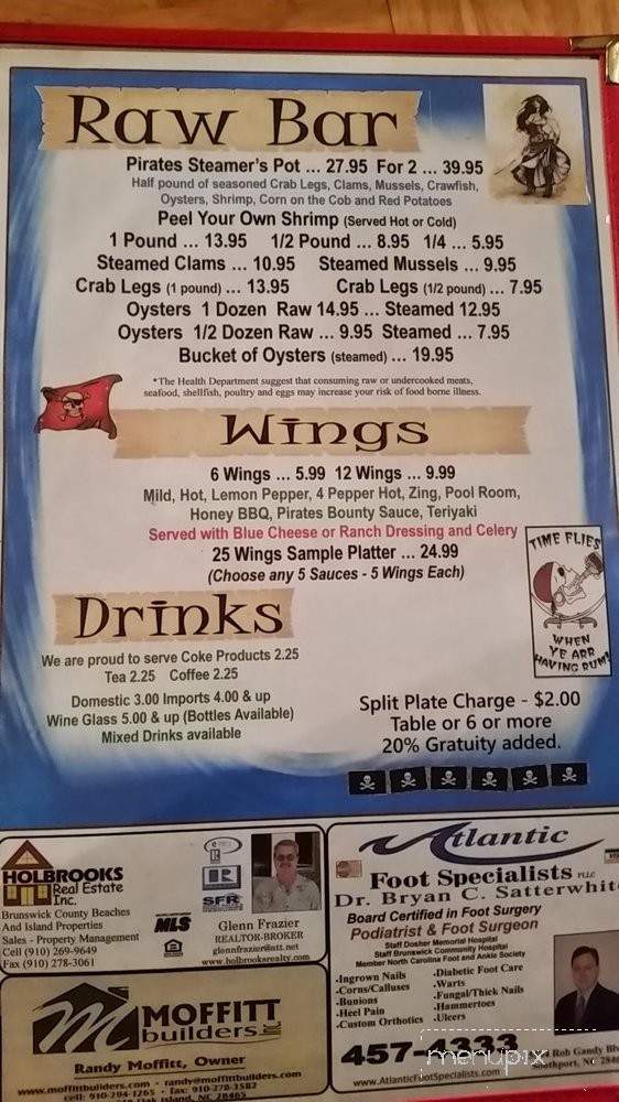 Pirates Deck - Oak Island, NC menu_pic