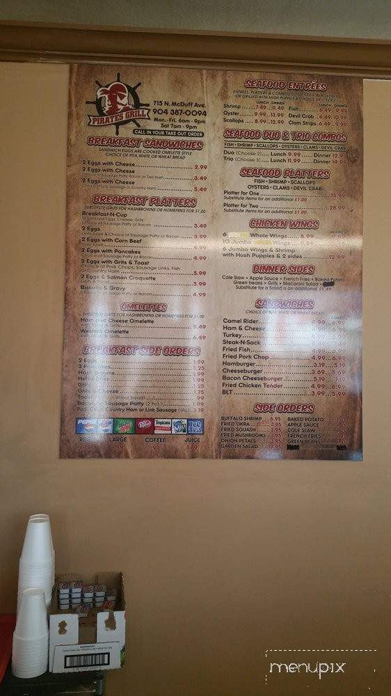 Pirates Grill - Jacksonville, FL menu_pic