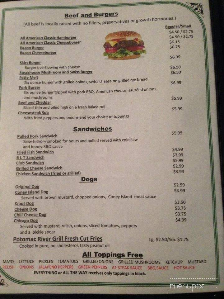 Potomac River Grill - Hancock, MD menu_pic