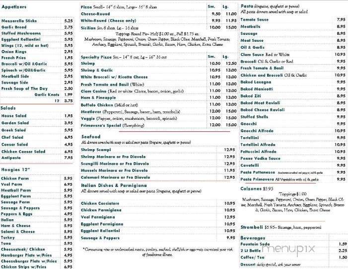 Primaveras Pizza - Scranton, PA menu_pic