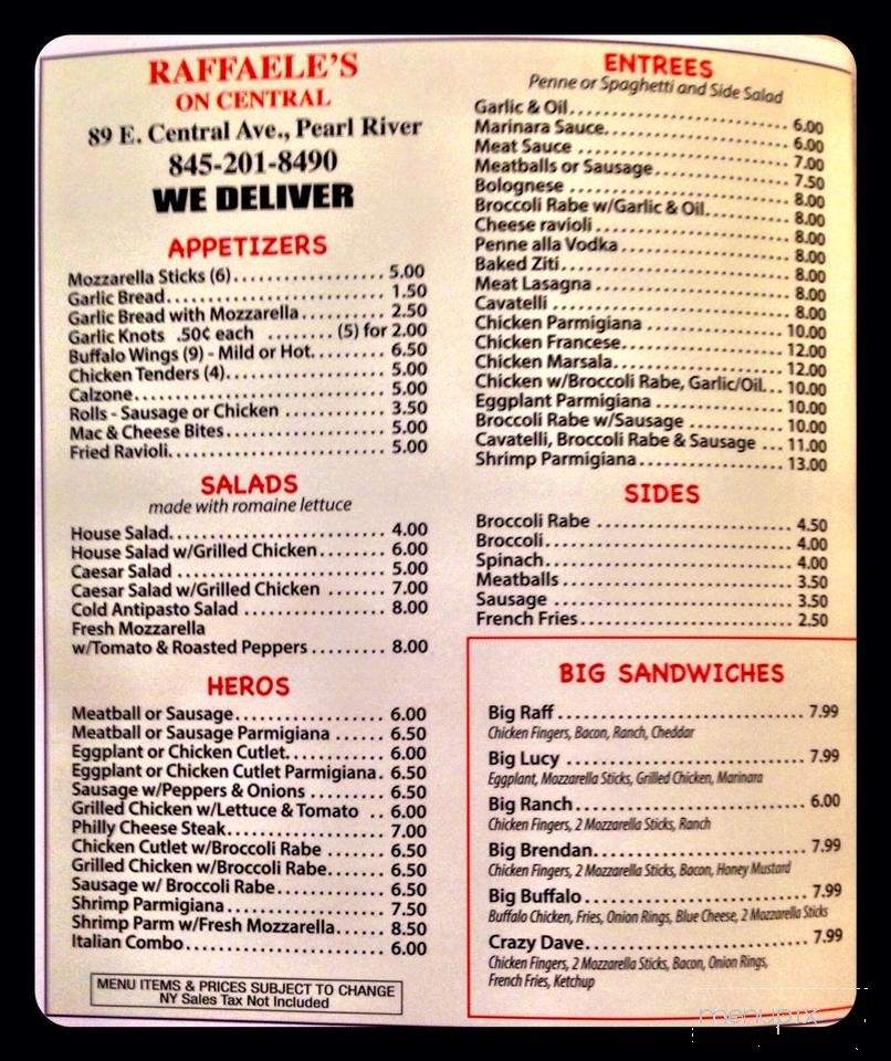 Raffaele's on Central - Pearl River, NY menu_pic