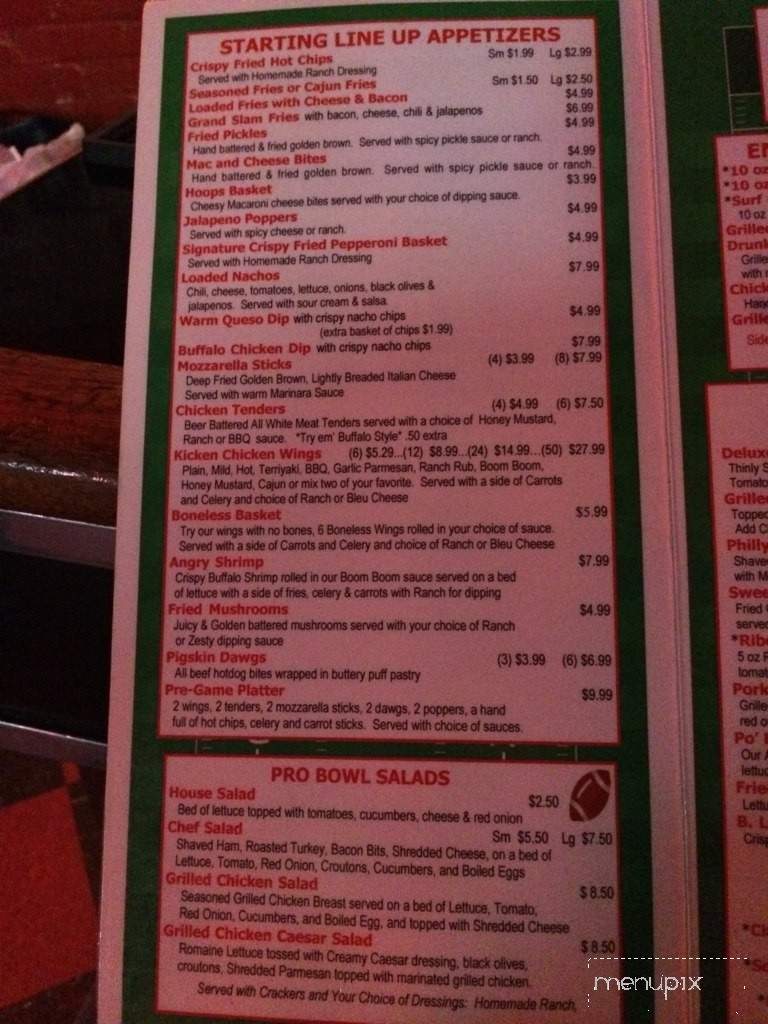 Red Zone Sports Bar and Grill - Randleman, NC menu_pic