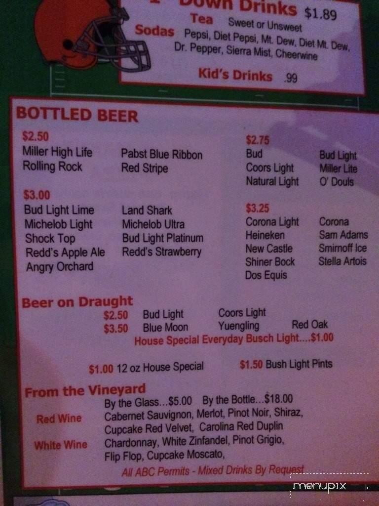 Red Zone Sports Bar and Grill - Randleman, NC menu_pic