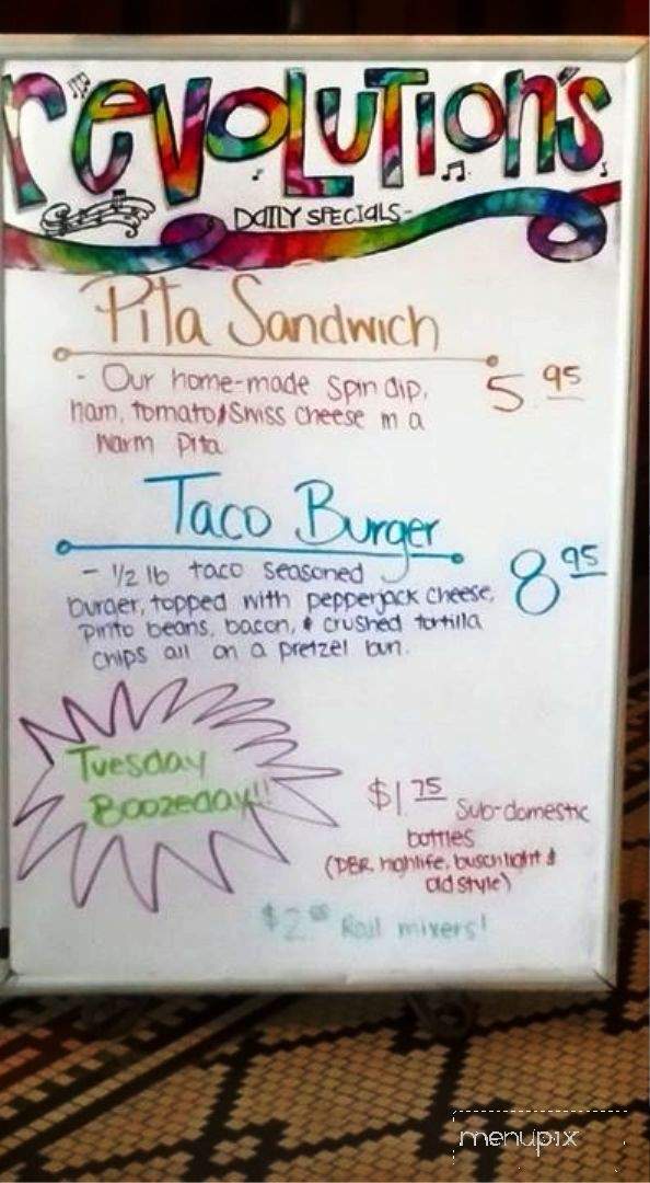 Revolutions Bar and Grill - Manitowoc, WI menu_pic