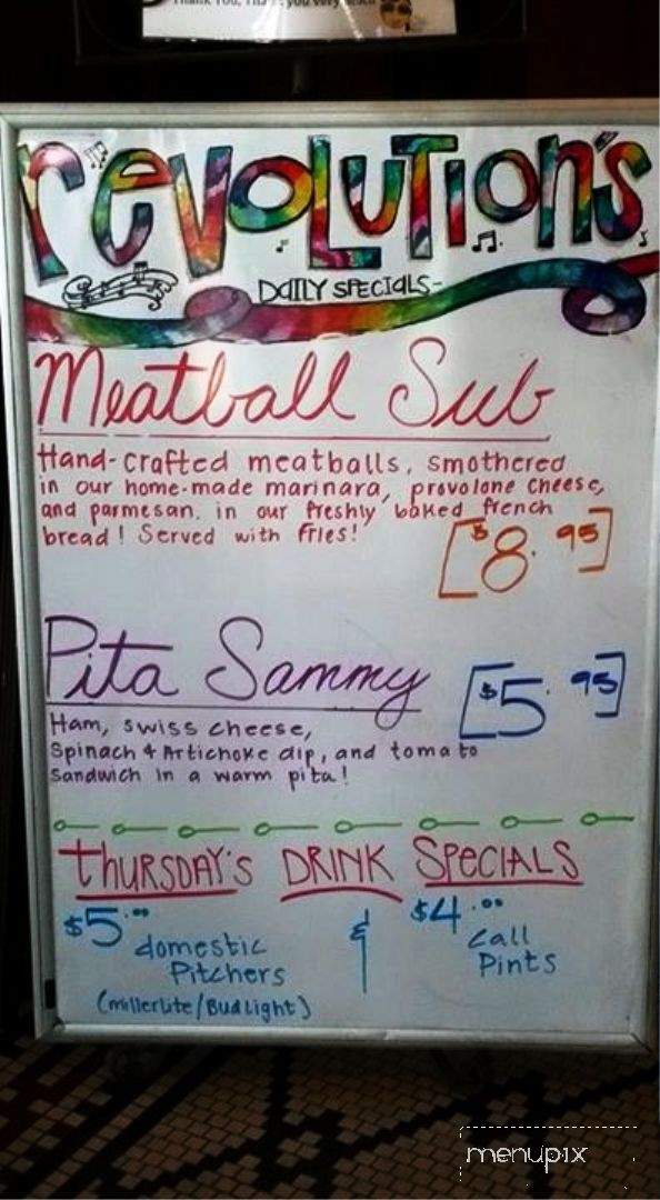 Revolutions Bar and Grill - Manitowoc, WI menu_pic