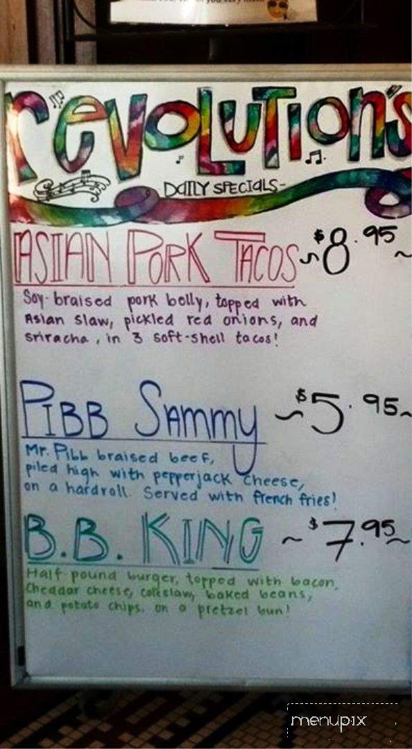 Revolutions Bar and Grill - Manitowoc, WI menu_pic