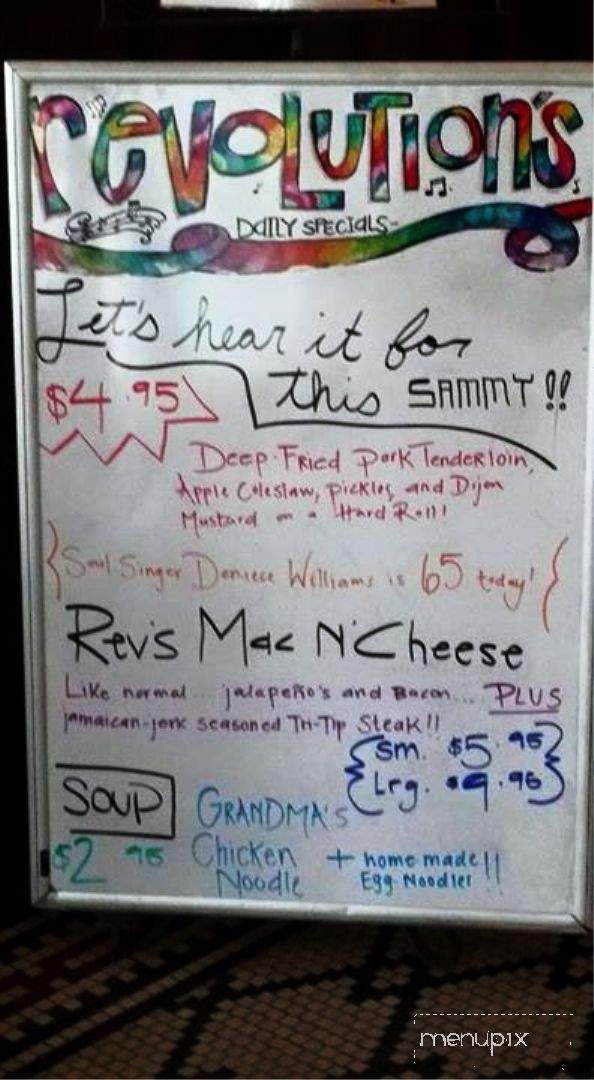 Revolutions Bar and Grill - Manitowoc, WI menu_pic