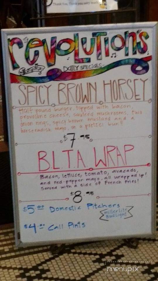 Revolutions Bar and Grill - Manitowoc, WI menu_pic