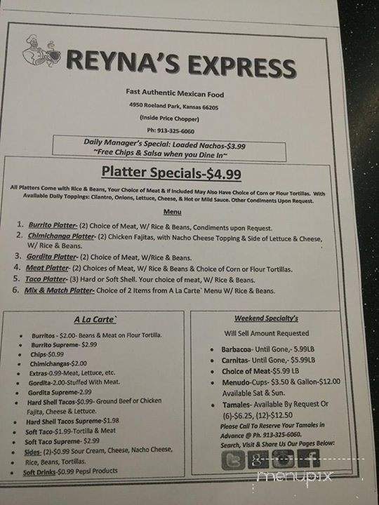 Reyna's Express - Roeland Park, KS menu_pic