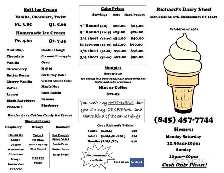 Richard's Dairy Shed - Montgomery, NY menu_pic