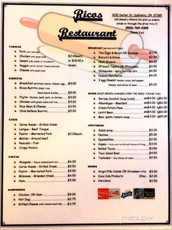 Rico's - Sublimity, OR menu_pic