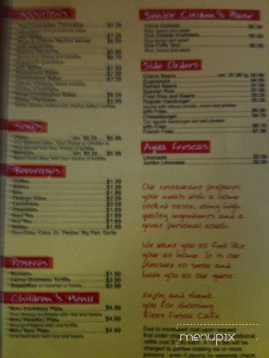 Rita's Fiesta Restaurant - San Antonio, TX menu_pic