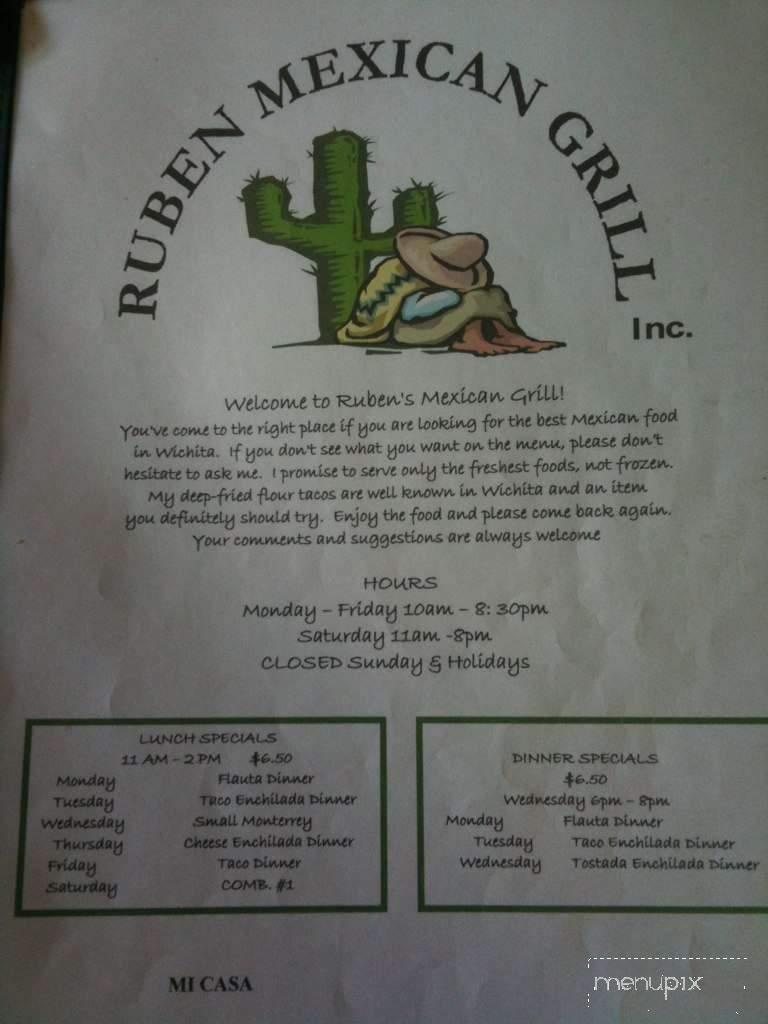 Ruben's Mexican Grill - Wichita, KS menu_pic