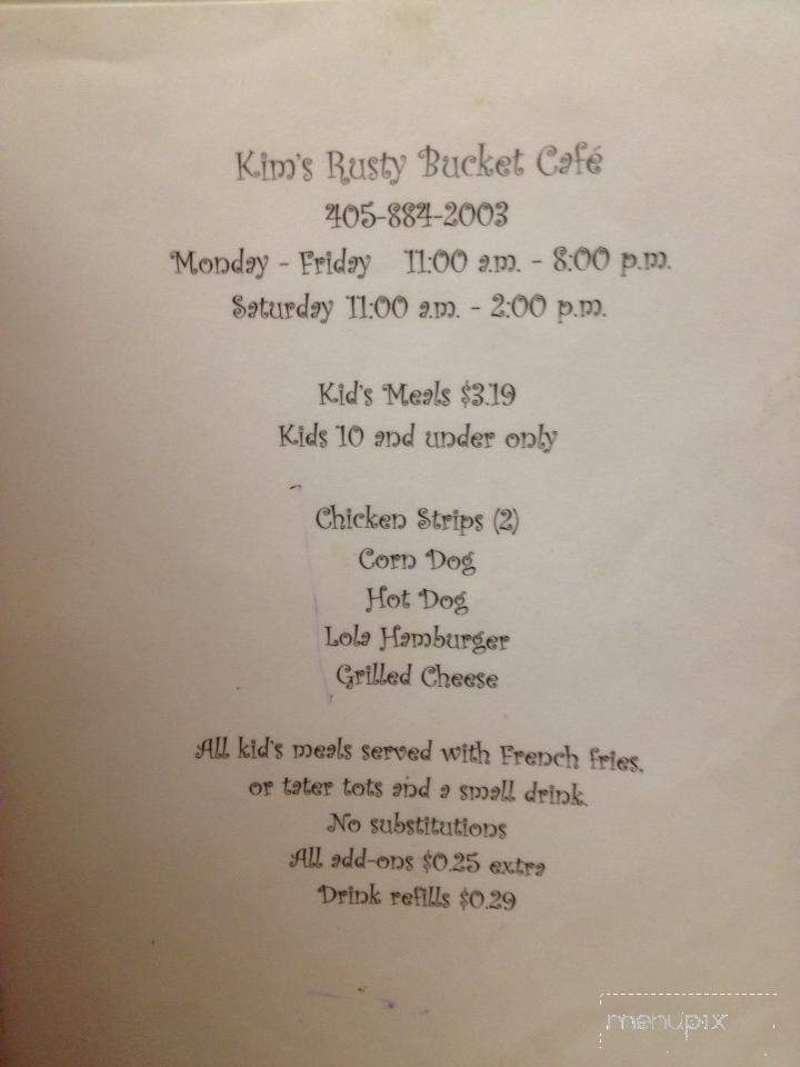 Rusty Bucket Cafe - Geary, OK menu_pic